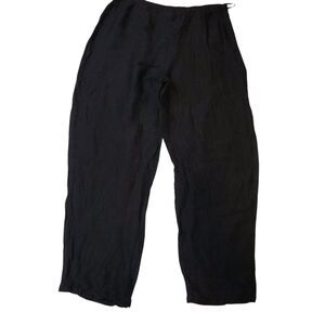Eileen Fisher Pants Womans Large Black Crepe Linen Blend Side Zip Lagenlook